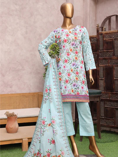 Amara By MTF Digital Printed Lawn Shirt with Chikankari Embroidered Sleeves| Unstitched Suit D05 SKU: AMA05